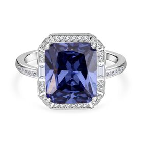 LUSTRO STELLA Blauer Saphir-farbener und weißer Zirkonia Ring - 11,70 ct.