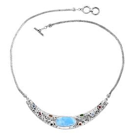 Larimar, Roter Granat Halskette ca. 50 cm 925 Silber ca. 19.55 ct