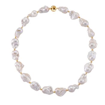 D'Joy AAAA Wei&szlig;e-Barockperle (13-16 mm) Halskette ca. 50 cm 925 Silber vergoldet