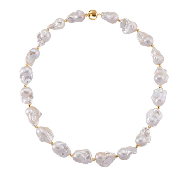 D'Joy AAAA Wei&szlig;e-Barockperle (13-16 mm) Halskette ca. 50 cm 925 Silber vergoldet image number 4