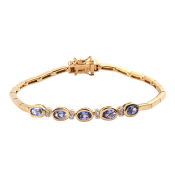 Tansanit und Zirkon-Armband, ca. 19 cm, 925 Silber vergoldet ca. 2,38 ct