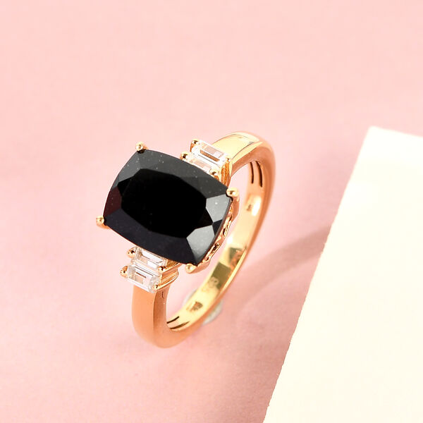 Schwarzer Turmalin und Zirkon Ring 925 Silber vergoldet  ca. 3,75 ct image number 2