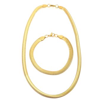 2er Set - Gliederkettendesign Armband und Halskette, Edelstahl, Goldfarben