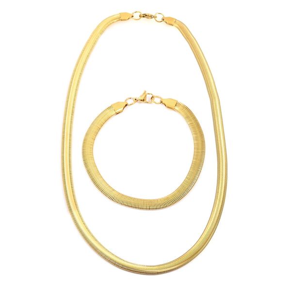 2er Set - Gliederkettendesign Armband und Halskette, Edelstahl, Goldfarben