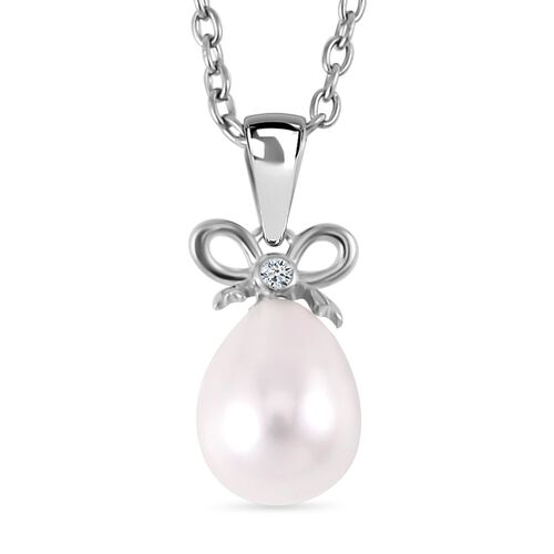 Weiße Süßwasser Perle, Weißer Zirkonia Schmuckset 925 Silber rhodiniert und Edelstahl image number 0