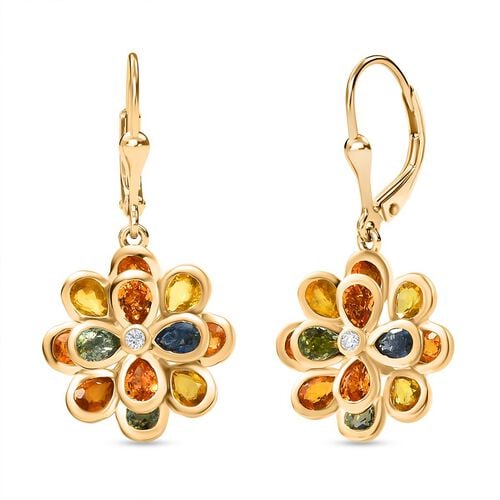 D'Joy AA Blauer Saphir, Mehrfarbig Saphir Ohrringe 925 Silber 750 Gelbgold Vermeil ca. 4,35 ct. image number 0