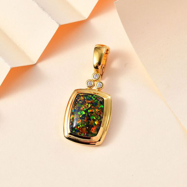 Labor schwarzer Opal und Zirkon-Anhänger - 4,22 ct. image number 2