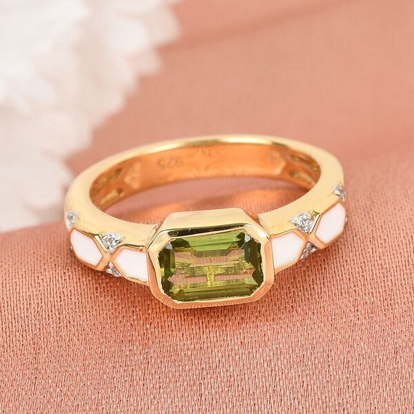 Peridot und Zirkon Solit&auml;r Herren Ring 925 Silber 585 Vergoldet image number 2