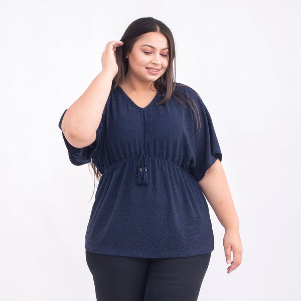 TAMSY Designer glitzer Tunika Bluse, One Size, Dunkelblau image number 3