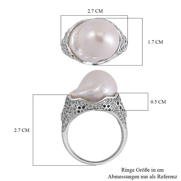 Wei&szlig;er Barockperle, schwarzer Spinell und Zirkon-Ring- 25 ct. image number 6