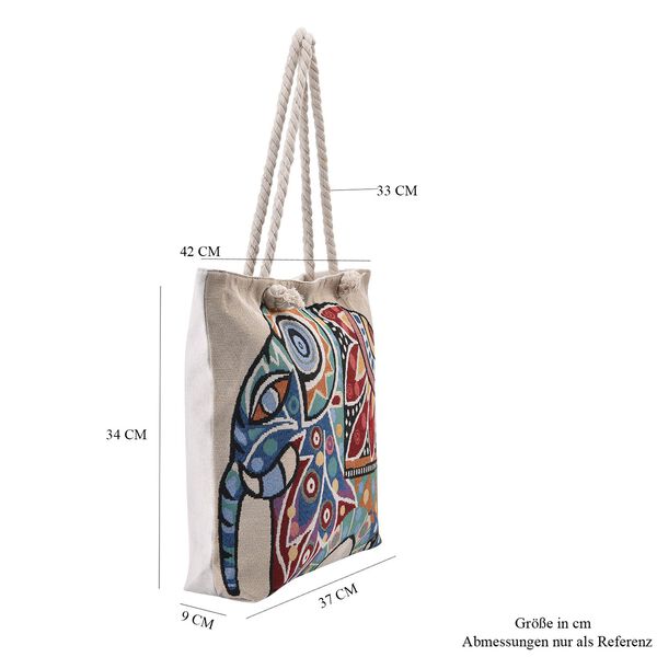 Jacquard gewebte Jute-Tasche mit Mond Design, 42x34 cm, Elefant image number 7