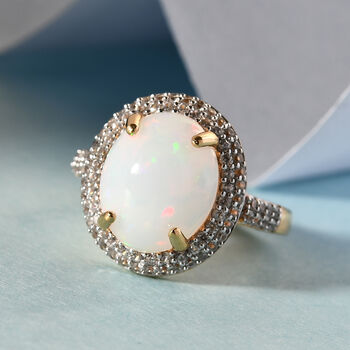 Nat&uuml;rlicher, &auml;thiopischer Opal und Zirkon-Ring, 925 Silber Gelbgold Vermeil  ca. 4,08 ct