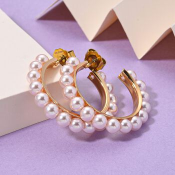 Pfirsich Muschelperle (5-7 mm) Ohrringe, 316L Edelstahl, vergoldet