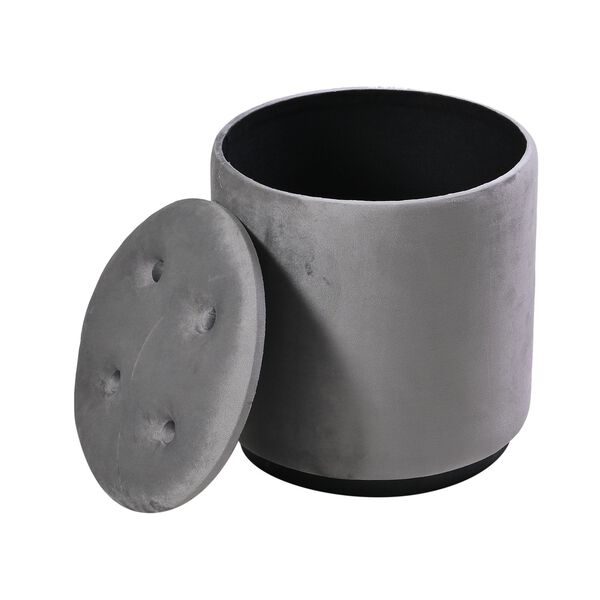 2er-Set Samt-Holz-Akzenthocker mit Knopfpolsterung, 45x45x47cm und 32x36cm, Grau image number 2