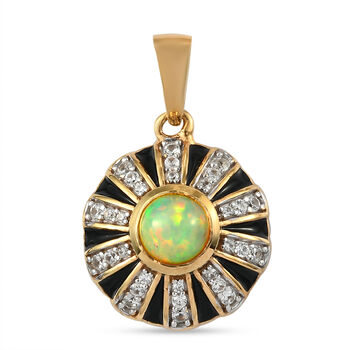 Nat&uuml;rlicher, &auml;thiopischer Opal und Zirkon-Anh&auml;nger, 925 Silber vergoldet ca. 0,98 ct
