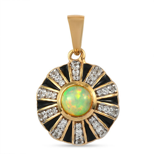 Natürlicher, äthiopischer Opal und Zirkon emaillierter Anhänger in Silber image number 0