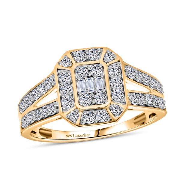 LUXURIANT SI-GH Labor Diamant Halo Ring, 925 Silber 750 Gelbgold Vermeil - 1 ct. image number 2
