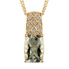 Prasiolith, weißer Zirkon Anhänger mit Kette, 925 Silber vergoldet ca. 6.76 ct