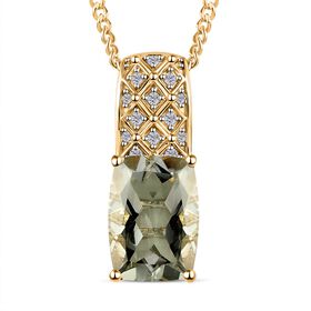 Prasiolith, weißer Zirkon Anhänger mit Kette, 925 Silber vergoldet ca. 6.76 ct