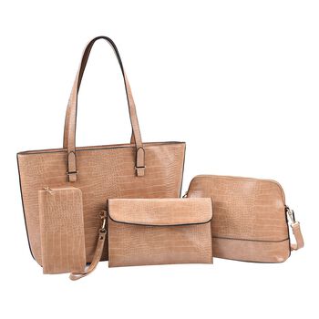 Passage - 4er-Set Handtaschen mit Krokodilpr&auml;gung; enth&auml;lt Schultertasche, Cross Body Bag, Clutch Bag und Portemonnaie, Beige