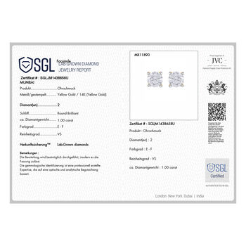 LUXURIANT SGL zertifizierte VS-EF Labor Diamant-Ohrringe in 585 Gelbgold - 1 ct.