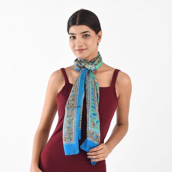 100% satin-Seidenschal, bedruckt mit Kartenmuster, 50x160cm, Mehrfarbig