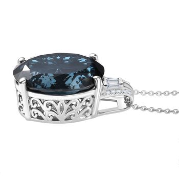 D'Joy London Blautopas und Moissanit Anh&auml;nger mit 50cm Kette - 12,66 ct.
