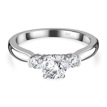 Wei&szlig;er Moissanit 3-Stein-Ring, 925 Silber rhodiniert (Gr&ouml;&szlig;e 16.00) ca. 0,95 ct