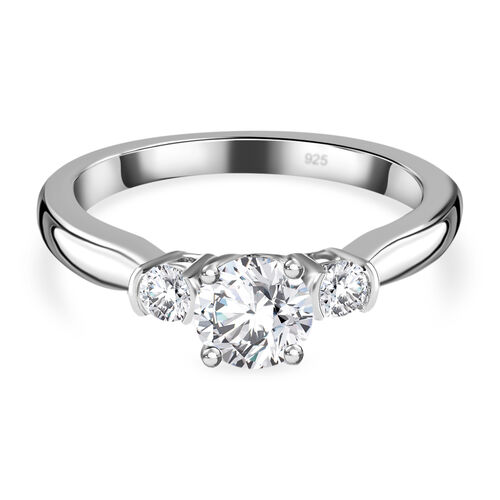Weißer Moissanit 3 Stein Ring 925 Silber Rhodium-Überzug image number 0