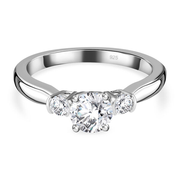 Wei&szlig;er Moissanit 3 Stein Ring 925 Silber Rhodium-&Uuml;berzug image number 0