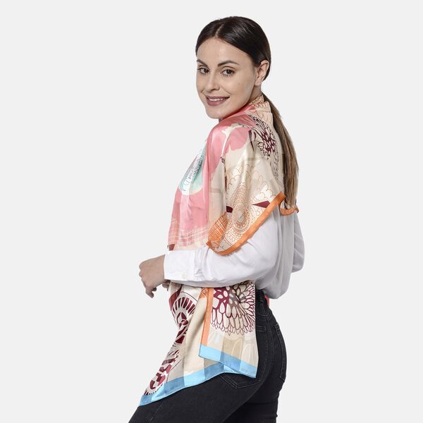 LA MAREY: Bedruckter Schal aus 100% Maulbeerseide, inkl. Geschenkbox, W&uuml;stenfarben image number 2