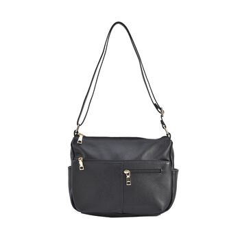 Crossbody Handtasche aus 100% echtem Leder, Schwarz