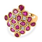 Afrikanischer Rubin (Fissure gefüllt), weißer Zirkon Ring, 925 Silber vergoldet (Größe 21.00) ca. 4.00 ct