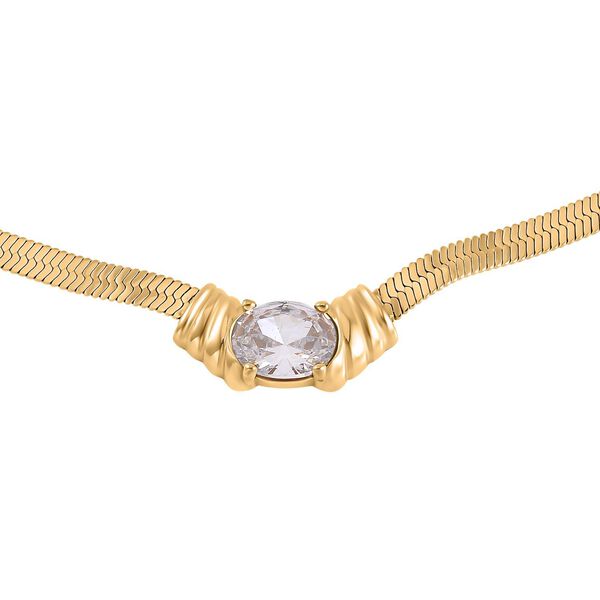 2-teiliges Schmuckset, Halskette und Armband mit Weißer Kristallen, Edelstahl goldfarben image number 4