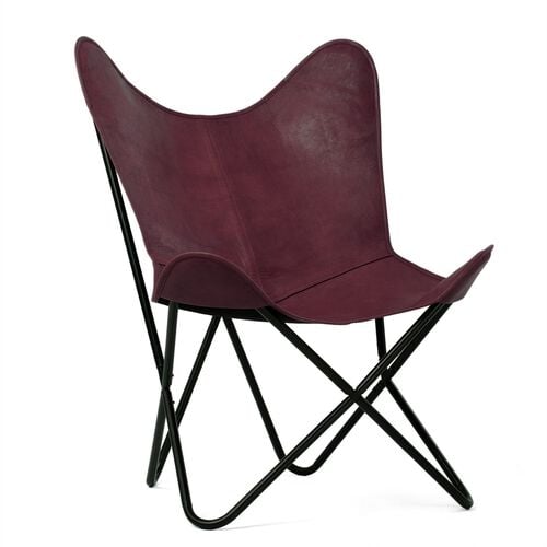 Zusammenklappbarer Butterfly-Sessel aus Echtleder, 92cm, Burgund image number 0