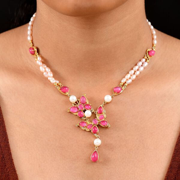 D'Joy Maulbeer Mondstein, S&uuml;&szlig;wasserperle und Zirkon 45cm Halskette image number 3