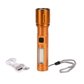 2er-Set LED-Taschenlampen aus Aluminium, wiederaufladbar, 14x3,5 cm, Gold