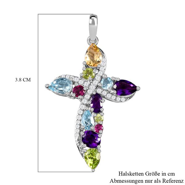 Mehrfarbiger Edelstein Kreuz-Anhänger, 925 Silber platiniert ca. 3,13 ct image number 6