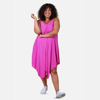 Gestreiftes Sommerkleid mit Saum, One Size, Rosa