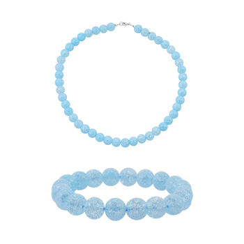 Blaue Eis Quarz Halskette 45cm und Armband 19cm
