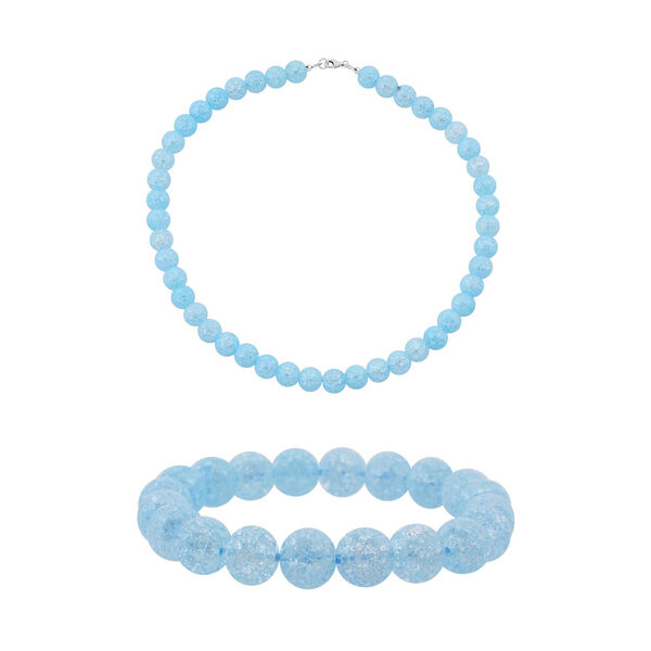 Blaue Eis Quarz Halskette 45cm und Armband 19cm