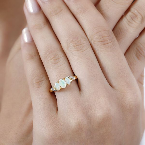 AA Natürlicher, äthiopischer Welo Opal Ring 925 Silber 750 Gelbgold Vermeil (Größe 17.00) ca. 0,68 ct image number 4