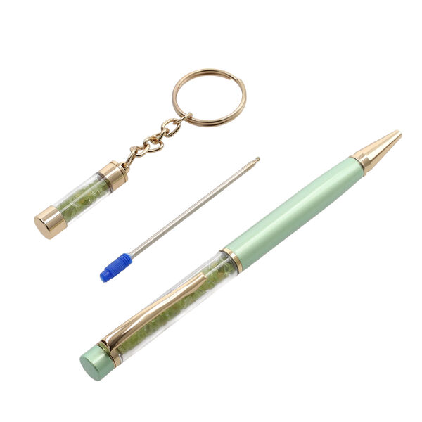 Premium Kollektion - Echter Peridot-Kugelschreiber mit extra Mine und Schl&uuml;sselanh&auml;nger image number 4