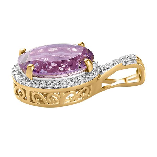 Rose de France Amethyst und wei&szlig;er Zirkon Anh&auml;nger mit Kette, 925 Silber vergoldet ca. 5.86 ct image number 4