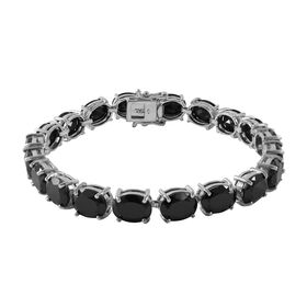 Schwarzes Spinell Armband, ca. 20 cm, 925 Silber platiniert ca. 47,30 ct