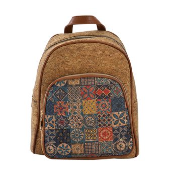 Umweltfreundlicher Kork-Rucksack mit Kunstleder-Griffen, 28x10x24cm, Boh&egrave;me Muster, hellbraun