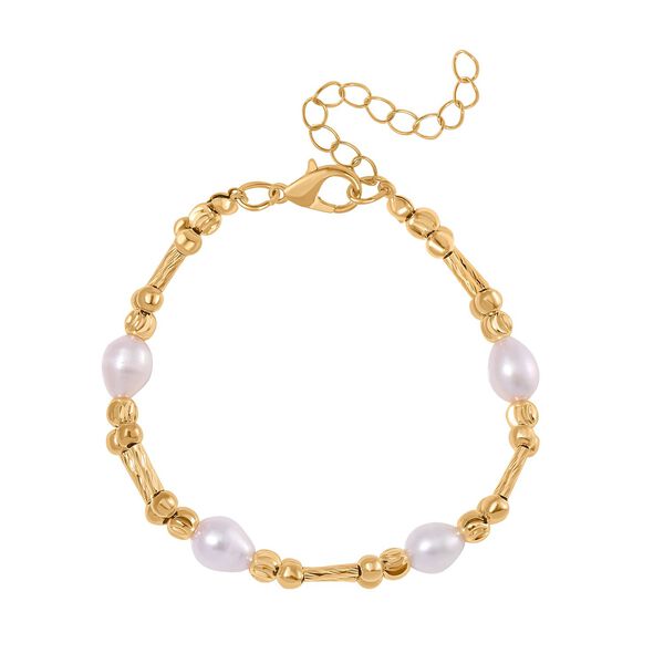 Weiße Süßwasser Perle Armband ca. 18 cm + 5 cm Extender, Standard gelb vergoldet image number 2