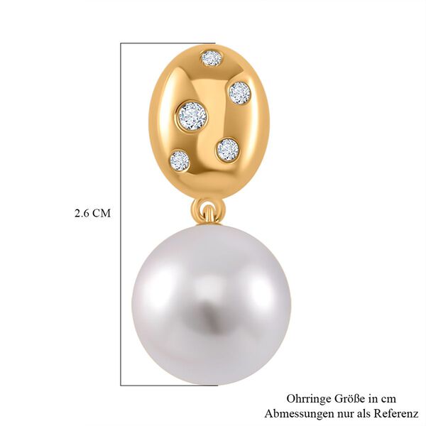 Weiße Muschelkernperle, Moissanit Ohrringe 925 Silber 750 Gelbgold Vermeil image number 6