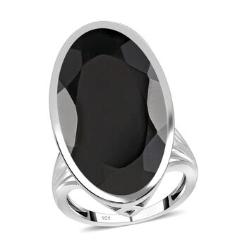 Schwarzer Spinell Ring, 925 Silber platiniert, ca. 35,00 ct