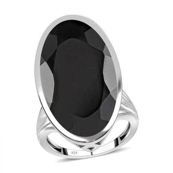 Schwarzer Spinell Ring, 925 Silber platiniert, ca. 35,00 ct image number 4
